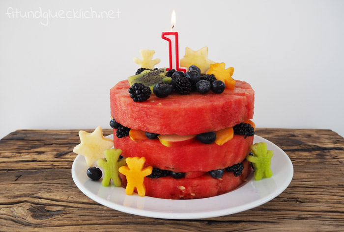 wassermelonentorte, geburtstagstorte, melonentorte, wassermelone, gesunde torte